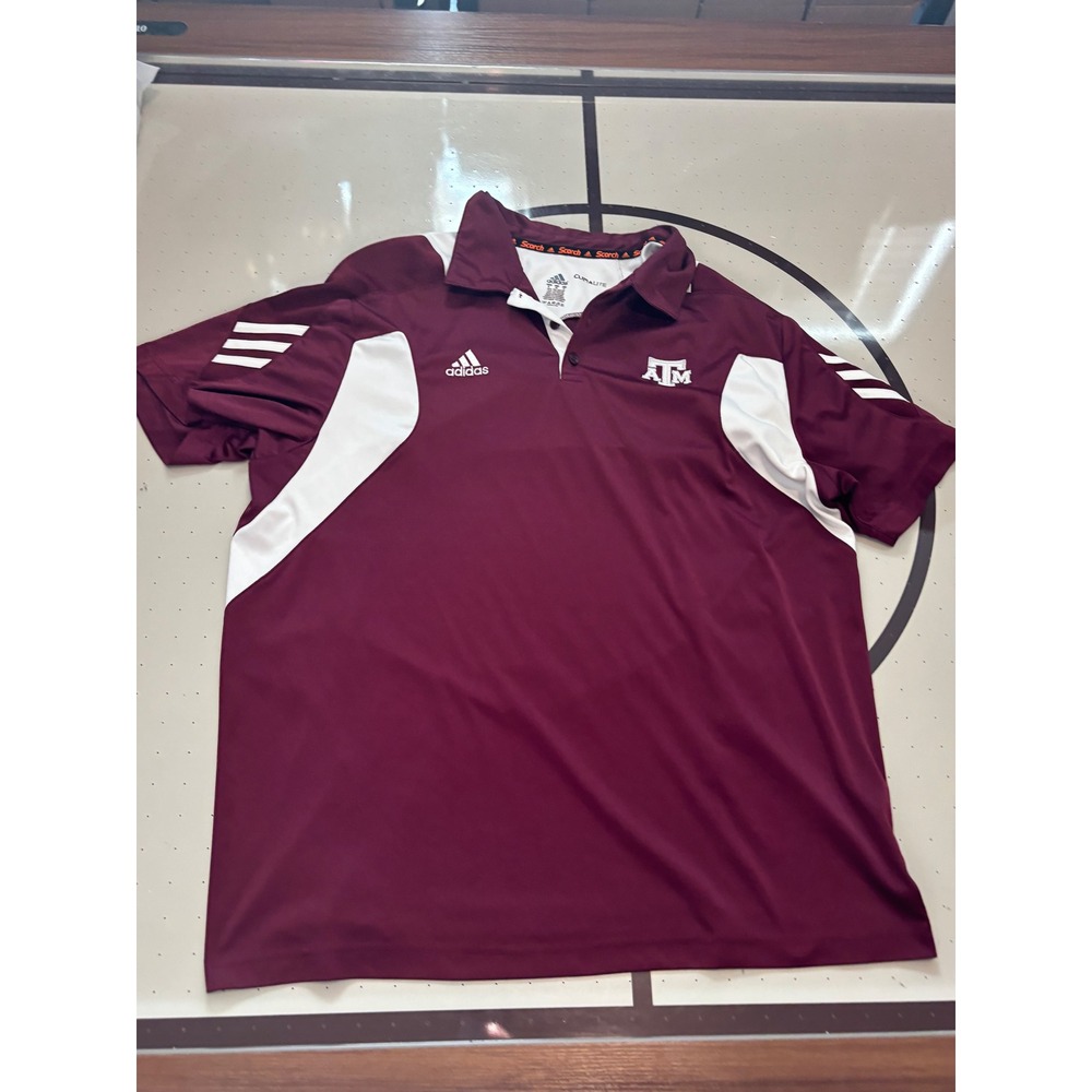 199 Adidas Texas A&M Aggies Climalite Polo Shirt Mens XL Maroon White ATM NCAA